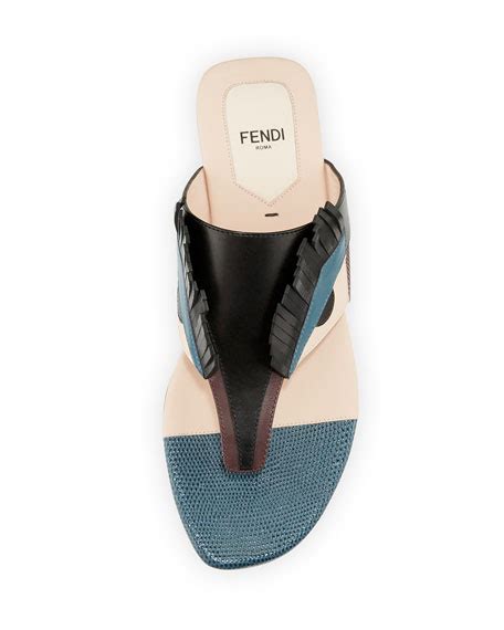 fendi bugs paneled leather thong sandals|fendi sandals.